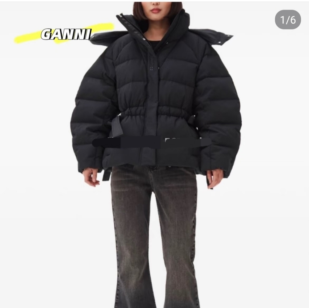Ganni Black Hooded Puffer Jacket